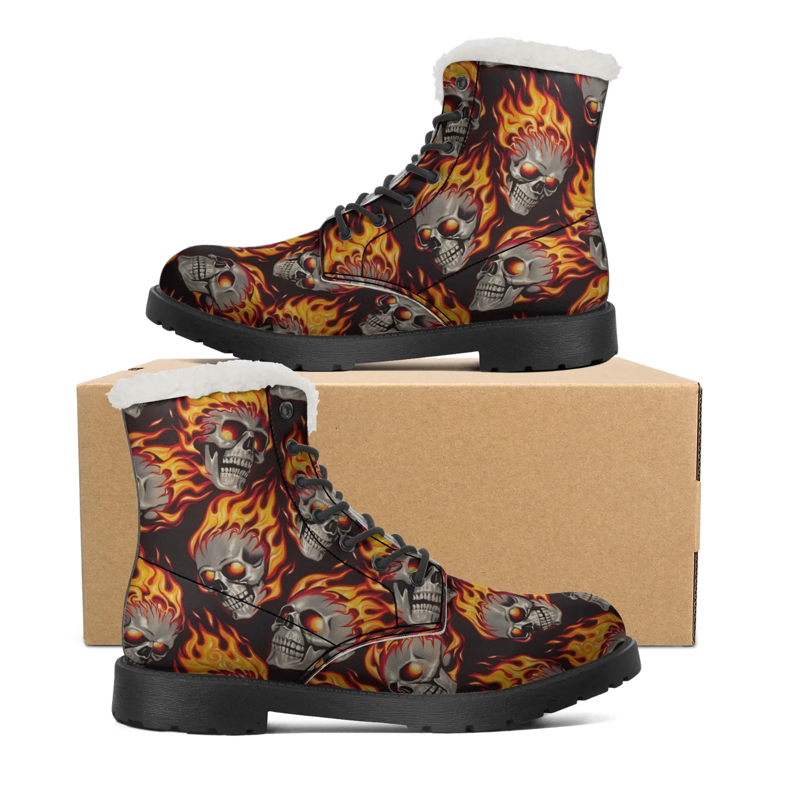 Fire Skull Patterns Snow Boots - مراجعة Men Shoes Eu To Us وسعره